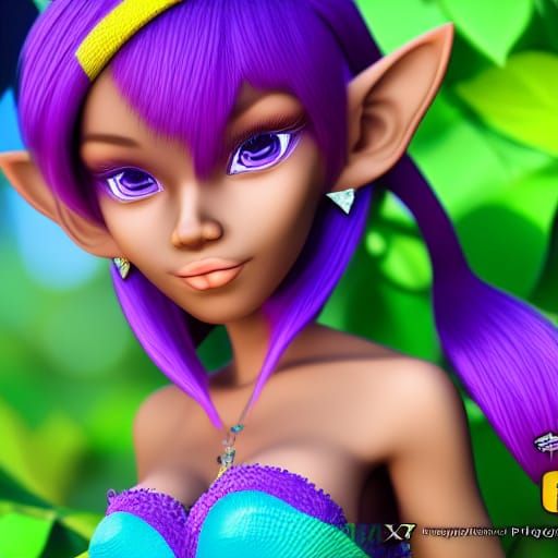 Jamaican Amethyst Elf Portrait in Hyperdetailed Style