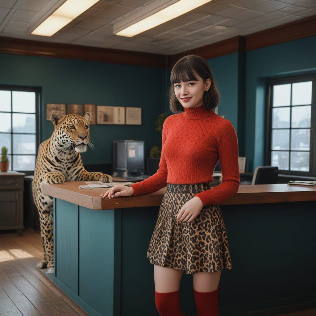 Fantasy Girl Receptionist with Wondering Smile in Rich, Soft...