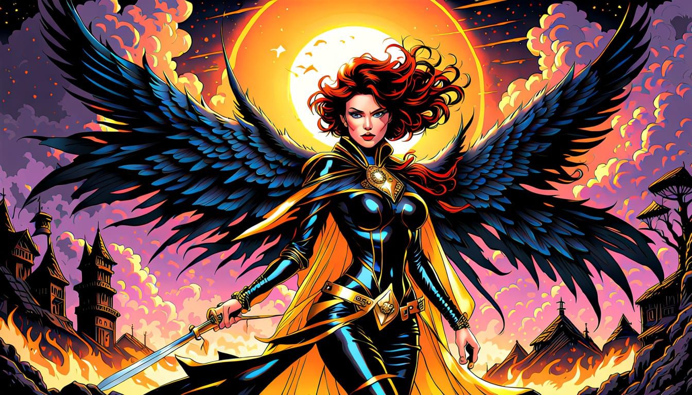 Fallen Angel Warrior Sophia Loren in Avengelyne Comic Style