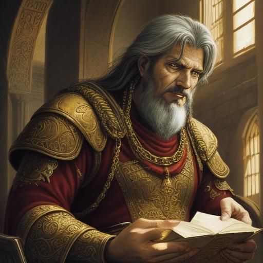 Regal King in Gold and Red Garments