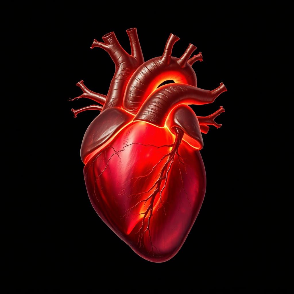 Hyperrealistic Human Heart Study in Crimson Light