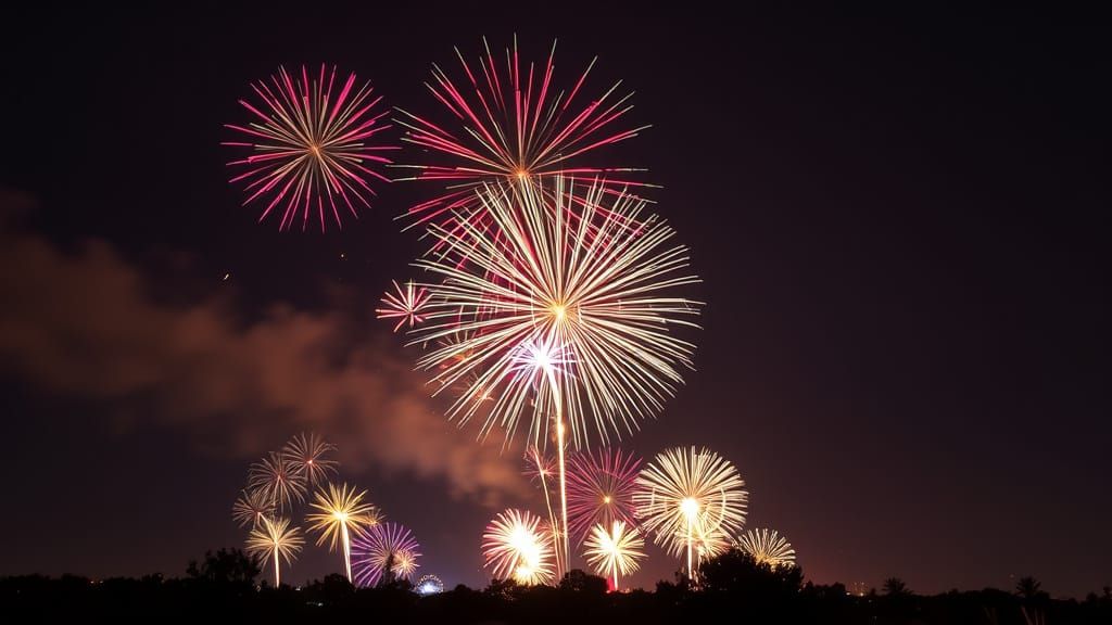 Colorful 4th of July Fireworks in Night Sky