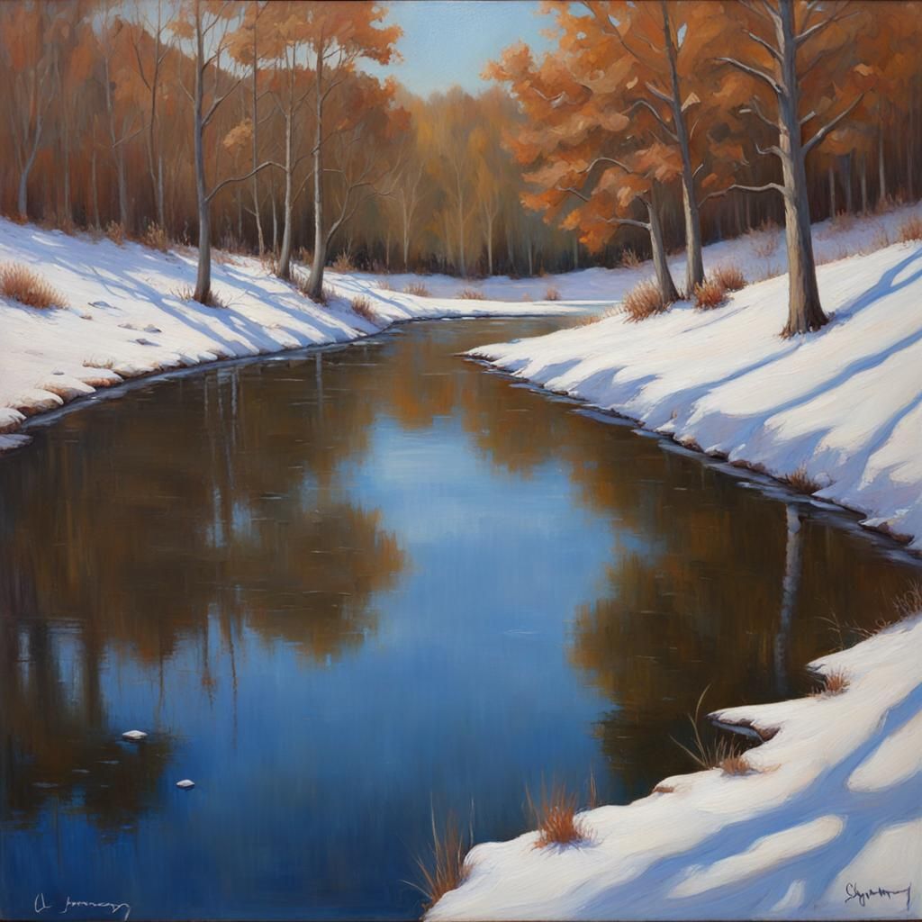 Skater's Pond Oil Painting