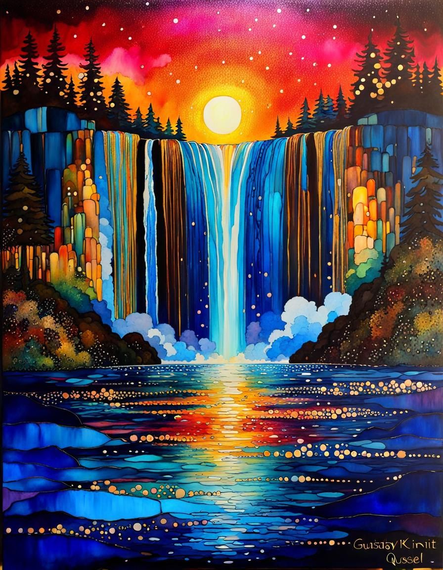Sunset Waterfall in Alcohol Ink with Triadic Colors