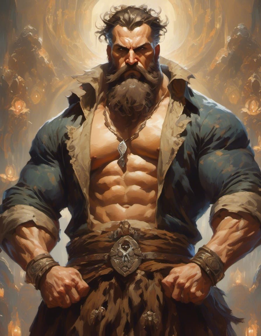 Frightened Muscled Man with Clenched Fists Portrait