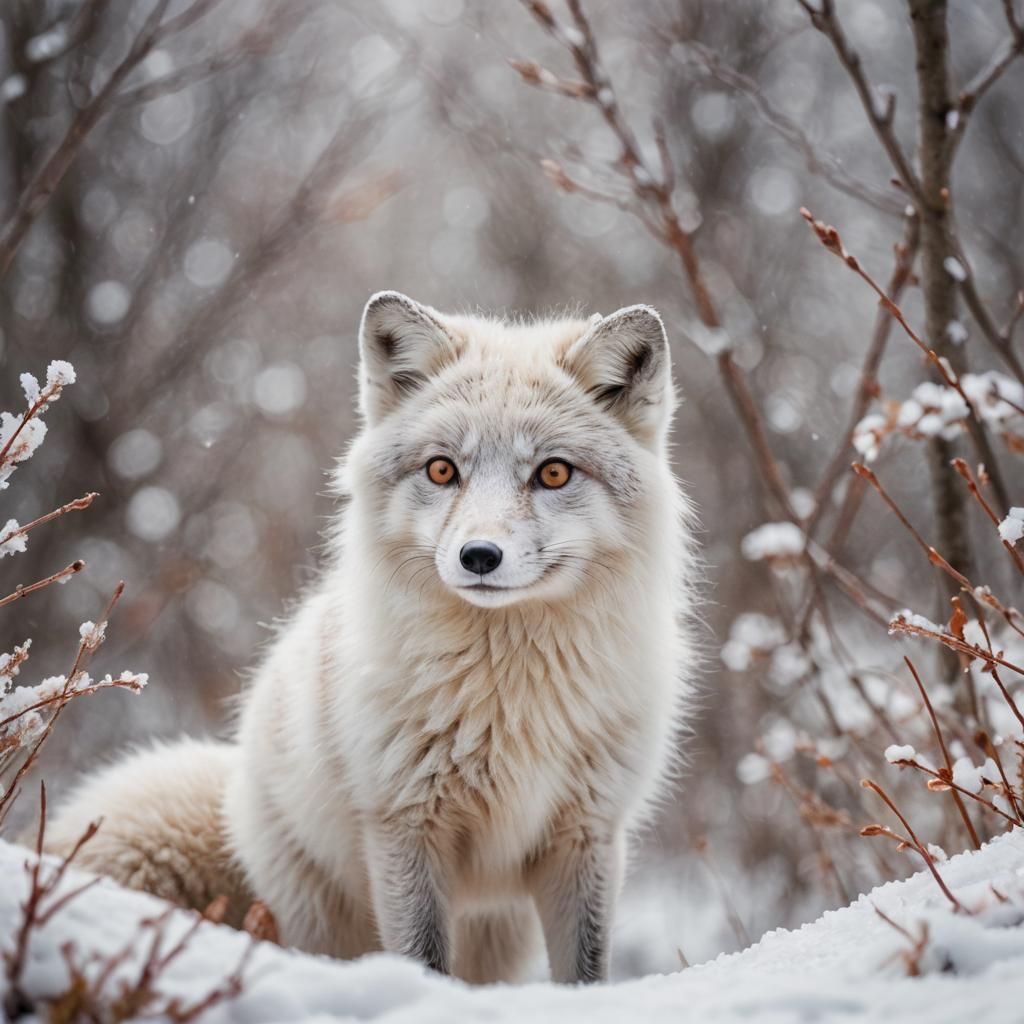 Arctic Fox Portrait in Watercolor Style