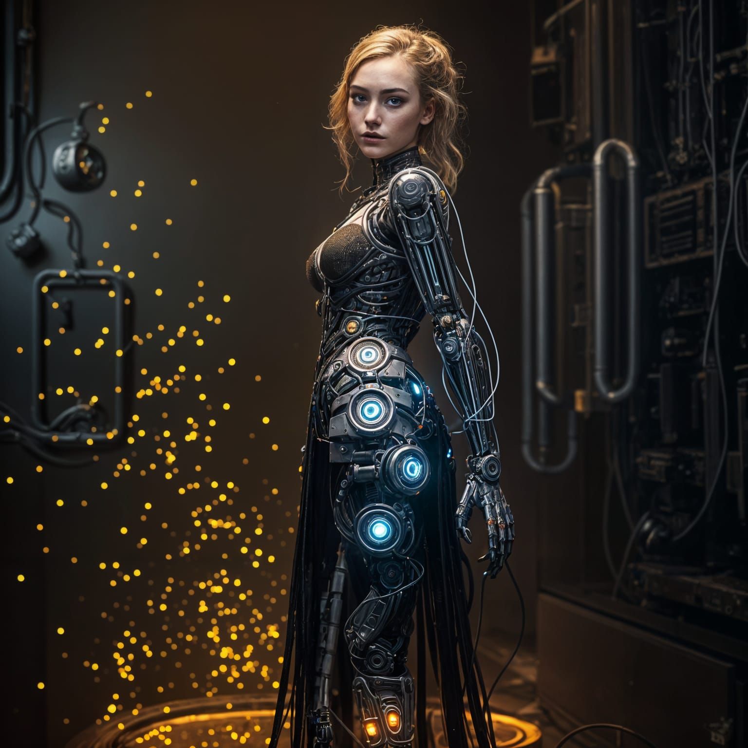 Cybernetic Goddess in Dystopian Upgrade Chamber