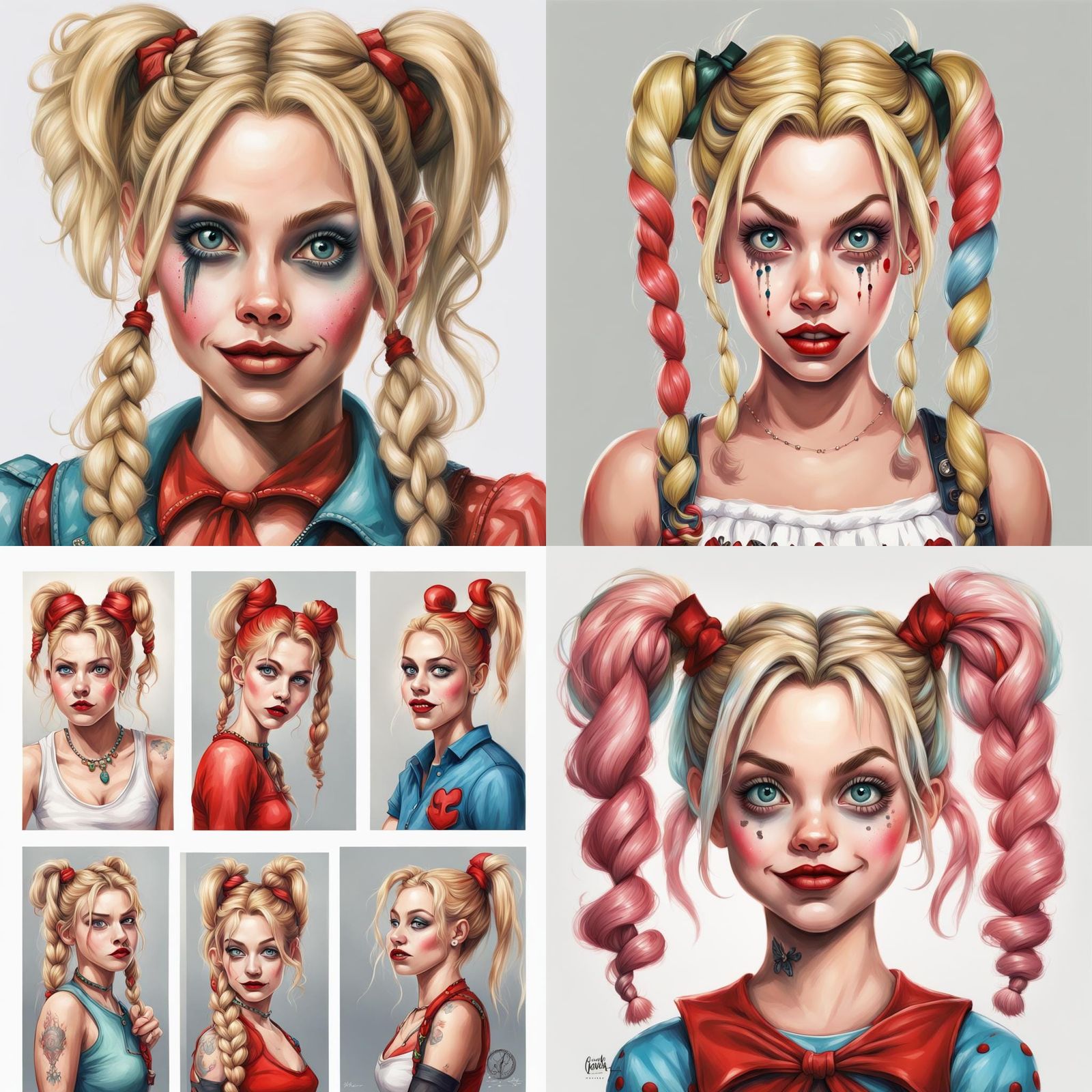 Cindy Lou as Harley Quinn: Hand-Drawn Gouache Portrait