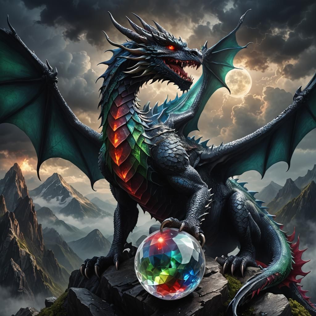 Majestic Dragon with Crystal Ball: Hyper-Realistic Digital A...