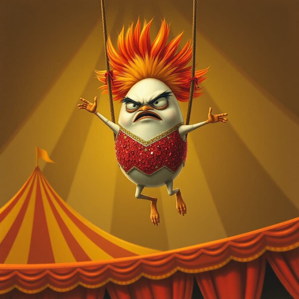 Angry Egg Acrobat in Vintage Circus Style