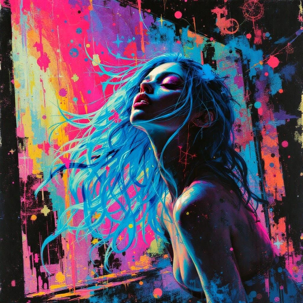 Exuberant Urbanpunk Fairy in Ecstatic Techno Dance