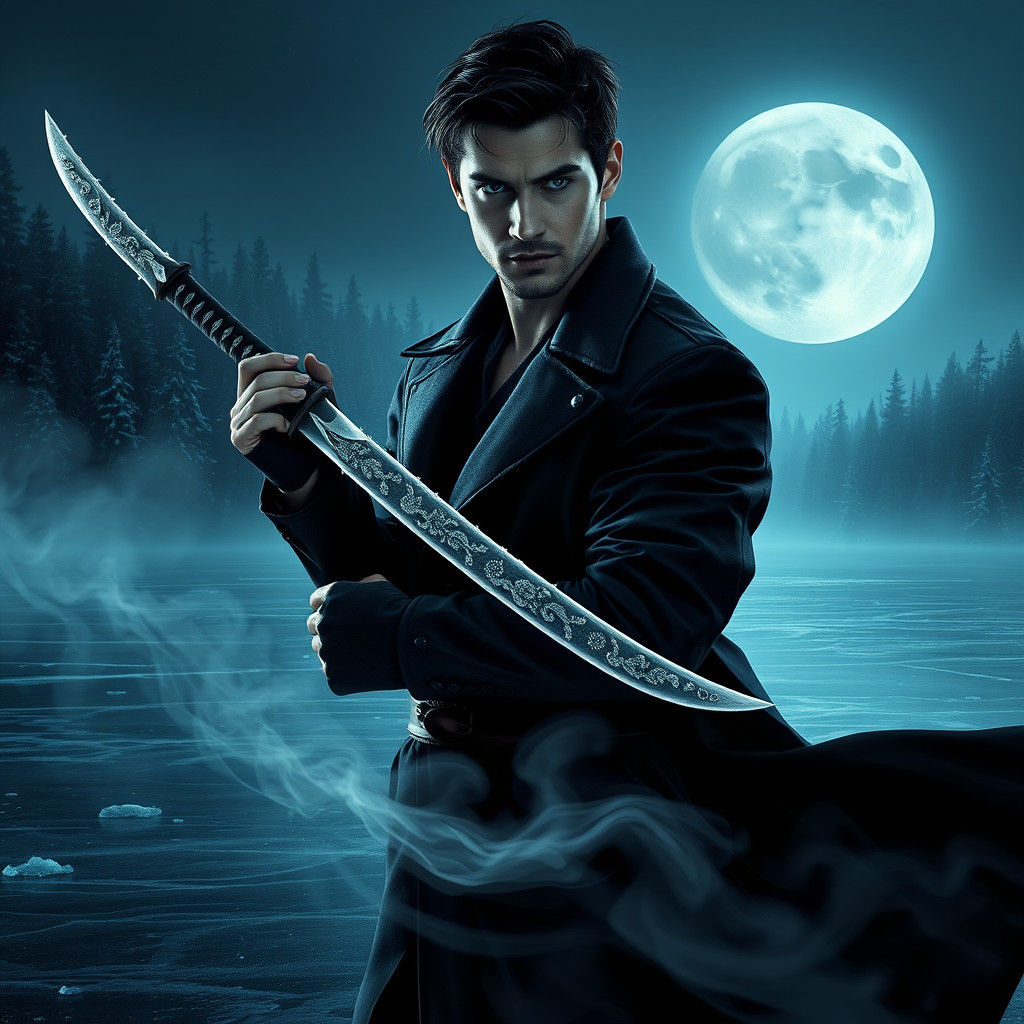 Icy Warrior in Eerie Frozen Landscape