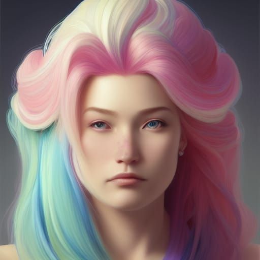 Family Portrait with Cotton Candy Hair, Detailed Digital Art