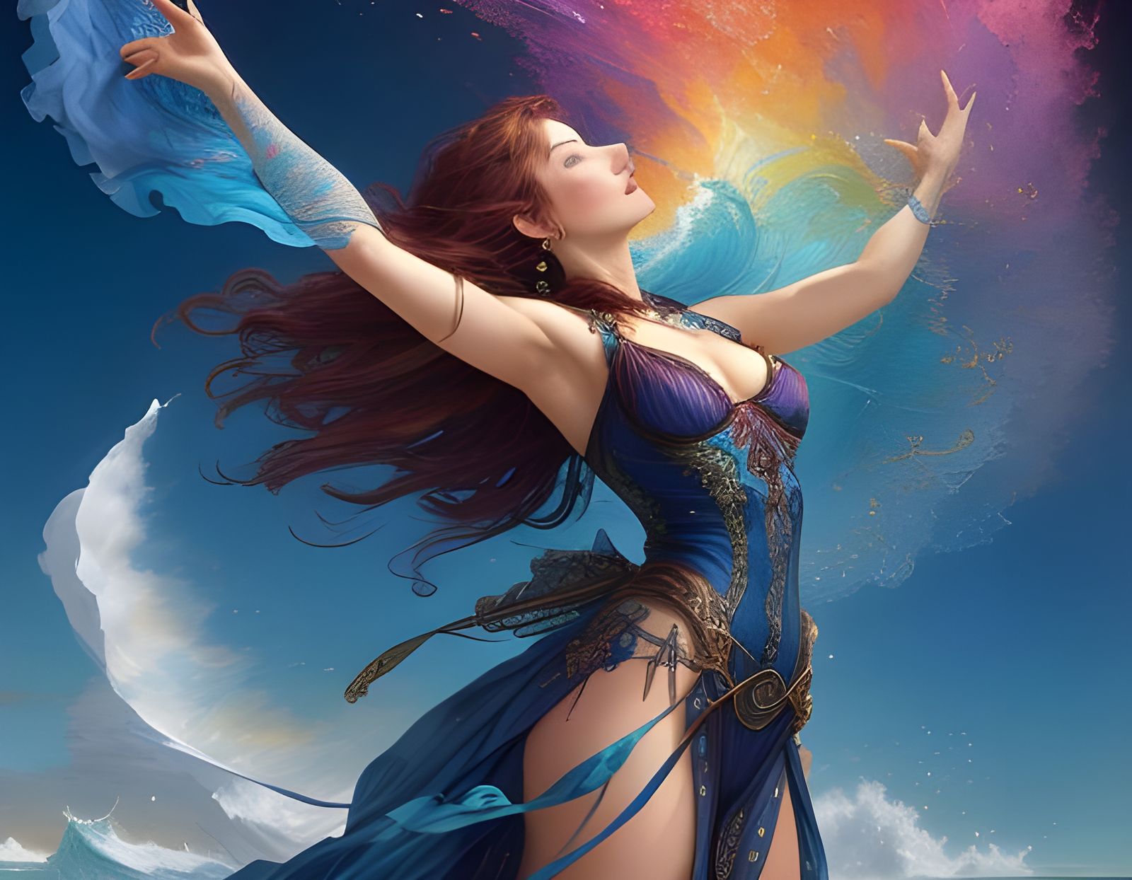 Soaring Birds Over Ocean Waves in Watercolor Art