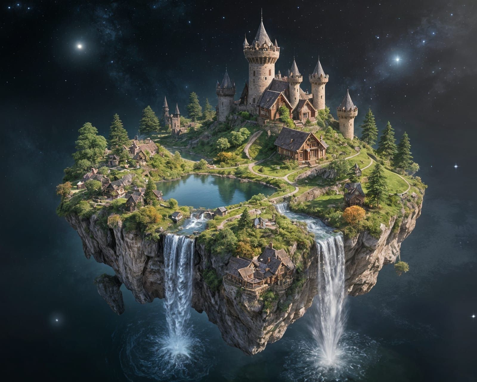 Elven Cottage on Floating Island in Space