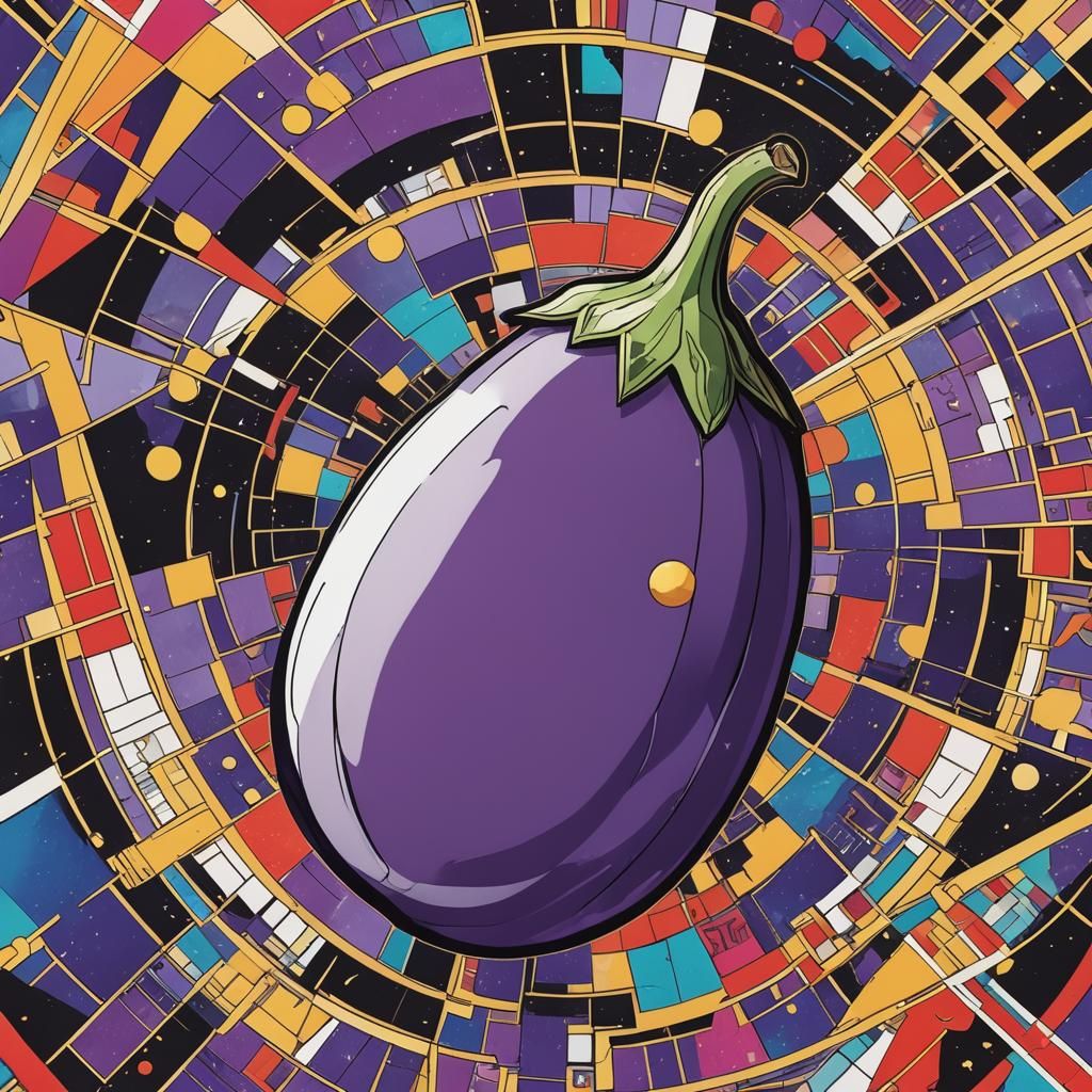 Stylized Eggplant in Anime Key Visual Style