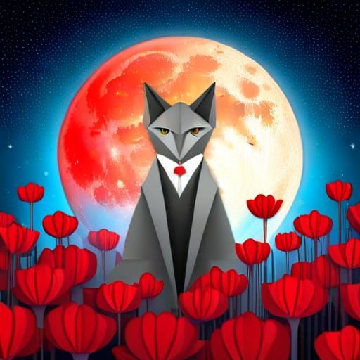 Elegant Silver Cat in Origami Style