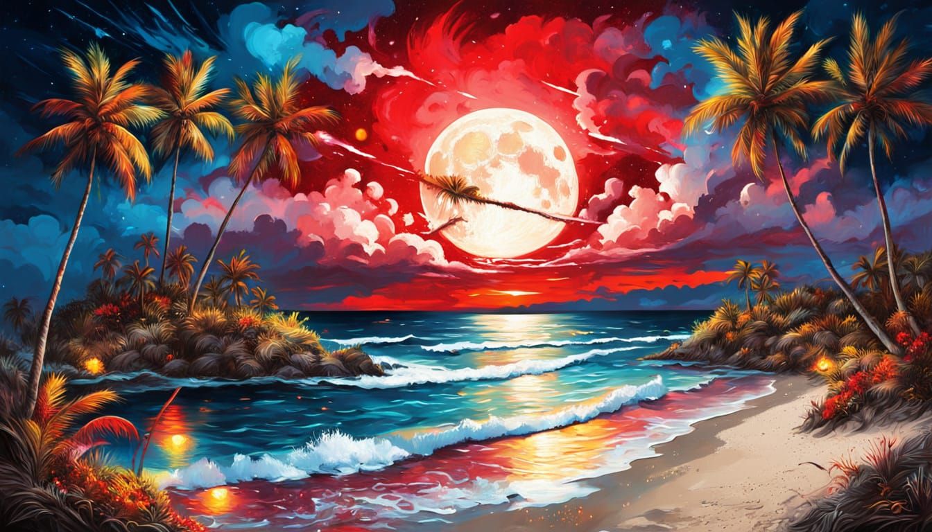 Polychromatic Ocean Night in Graffiti Art Style