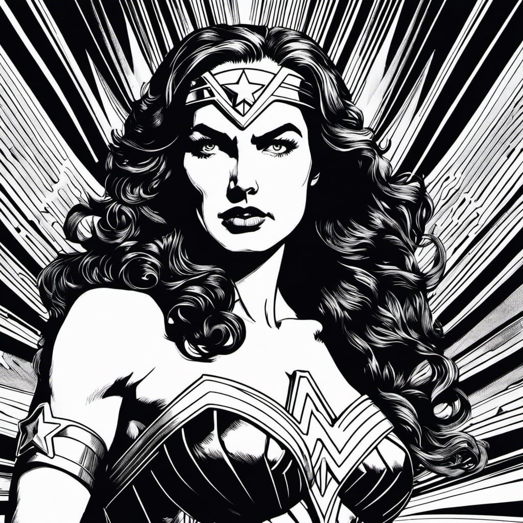 Wonder Woman Ink Portrait with Light Effects