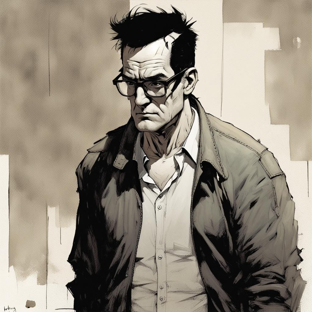 Grumpy Man Portrait in Graphic Novel Style