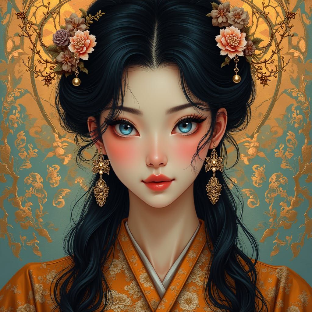 Japanese Woman Portrait with Ornate Jewelry