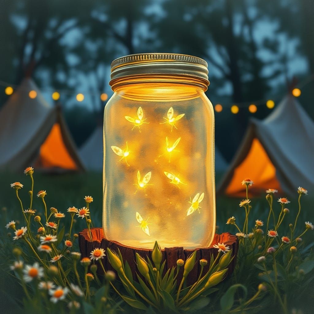 Fireflies in a Jar: Whimsical Watercolor Illustration