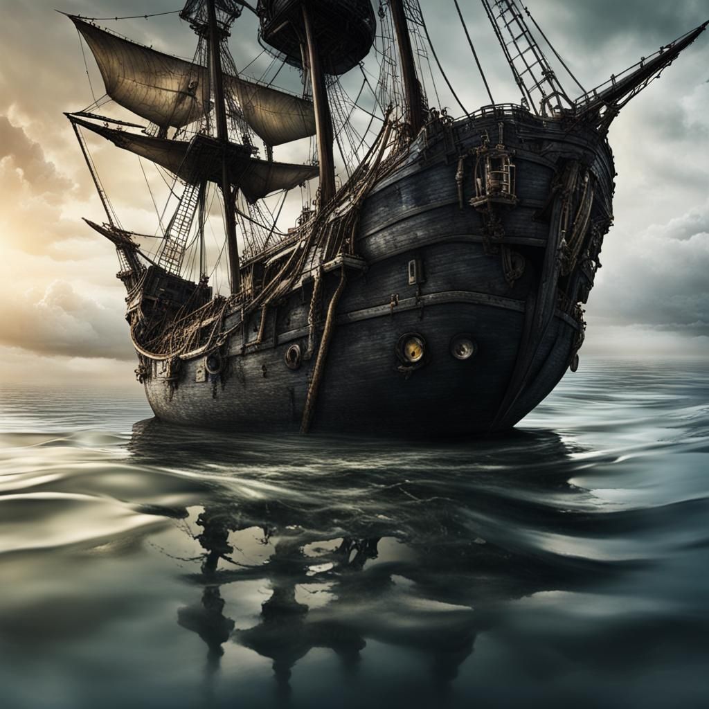 Black Pearl (upside down in water] trying to escape Davy jones locker