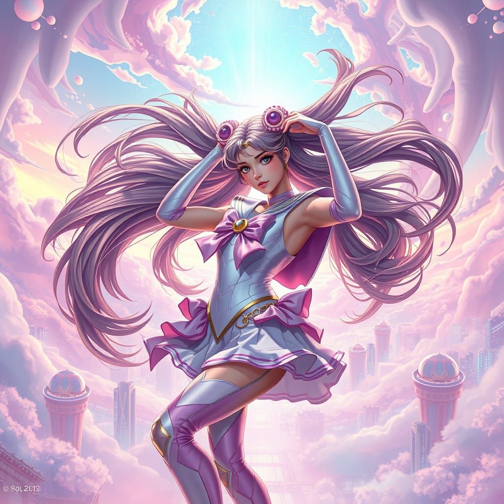 Heroic Sailor Moon-Inspired Goddess in Vibrant, Iridescent V...