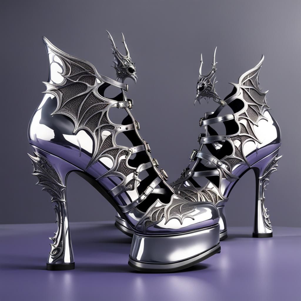 Gothic Women's Shoes with Silver Bat Details