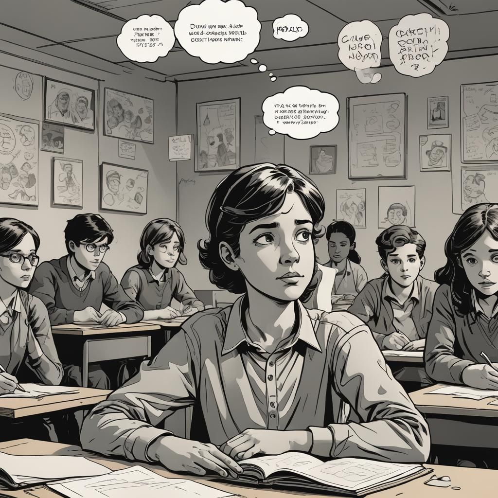 Daydreaming Student in Classroom with Comic Thought Bubble