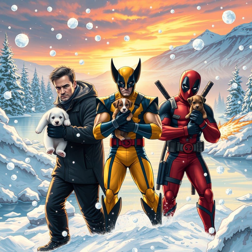 Jason, Wolverine, and Deadpool Save Puppies in Winter