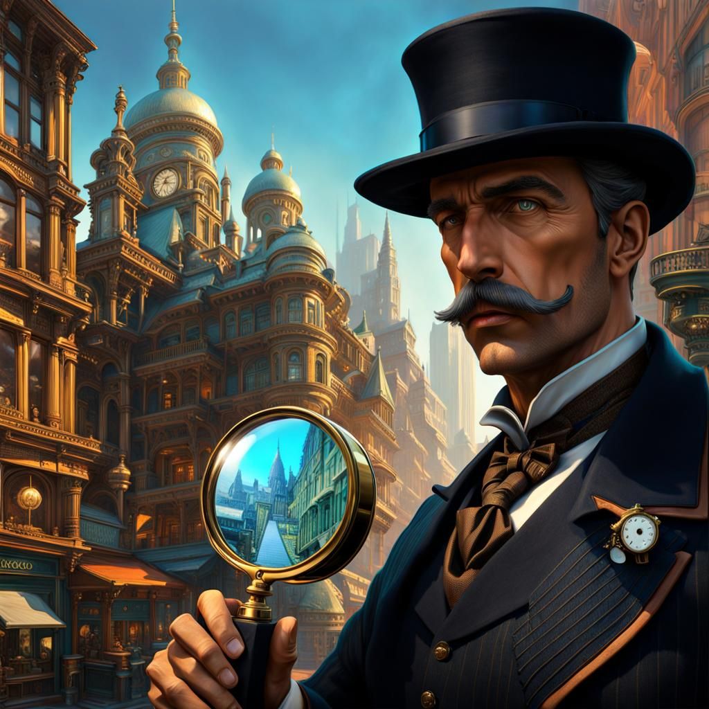 Steampunk Detective with Magnifying Glass