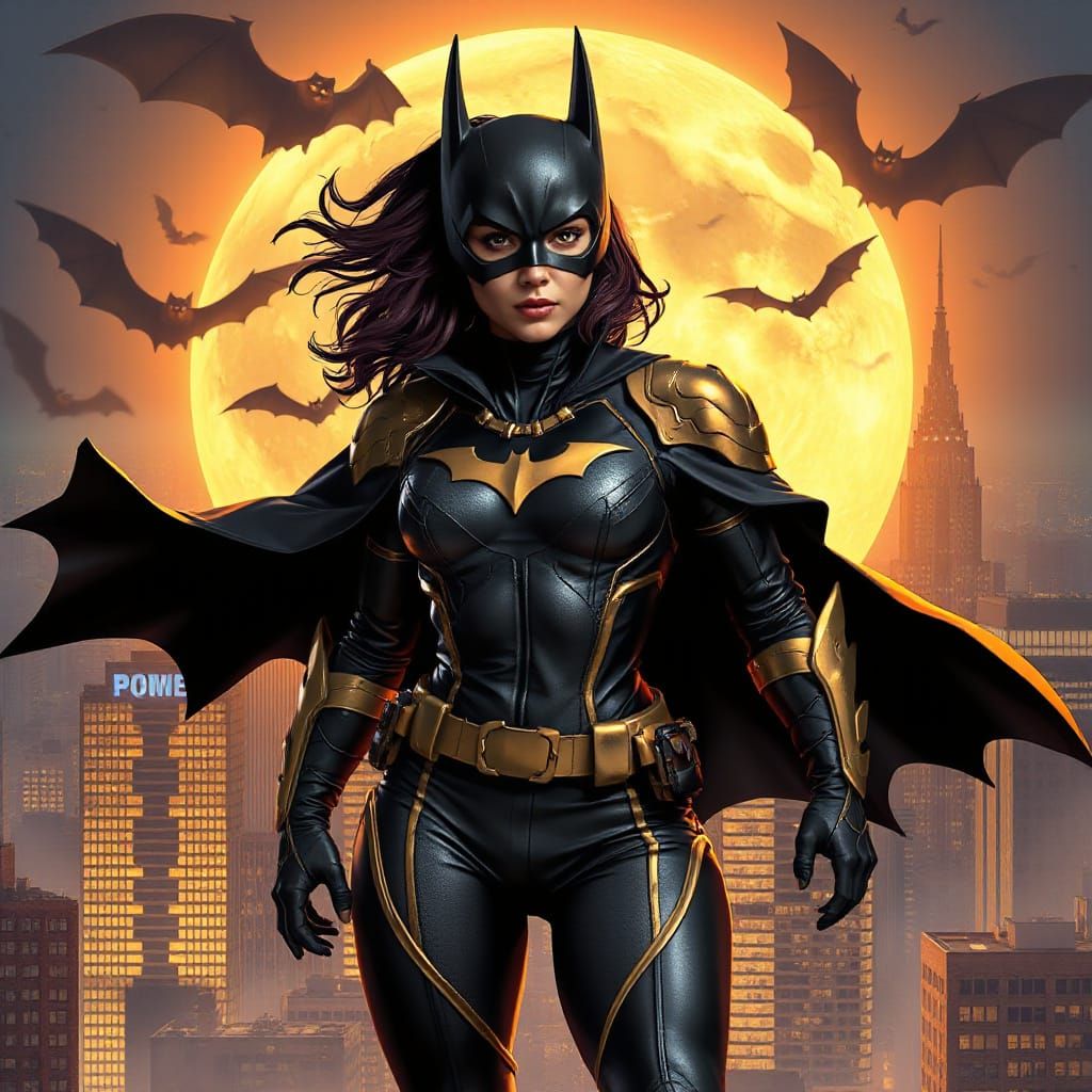 Futuristic Batgirl Superheroine in Digital Illustration