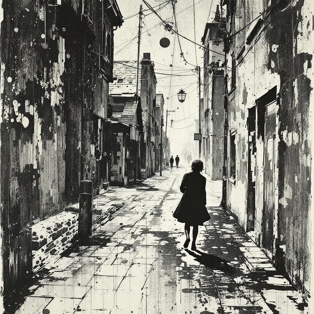 Street Scene Print in Ben Shahn Style