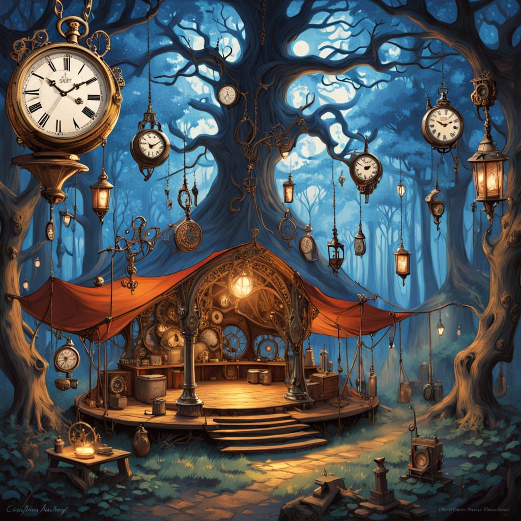 Mystical Moonlit Campsite in Dreamlike Whimsy