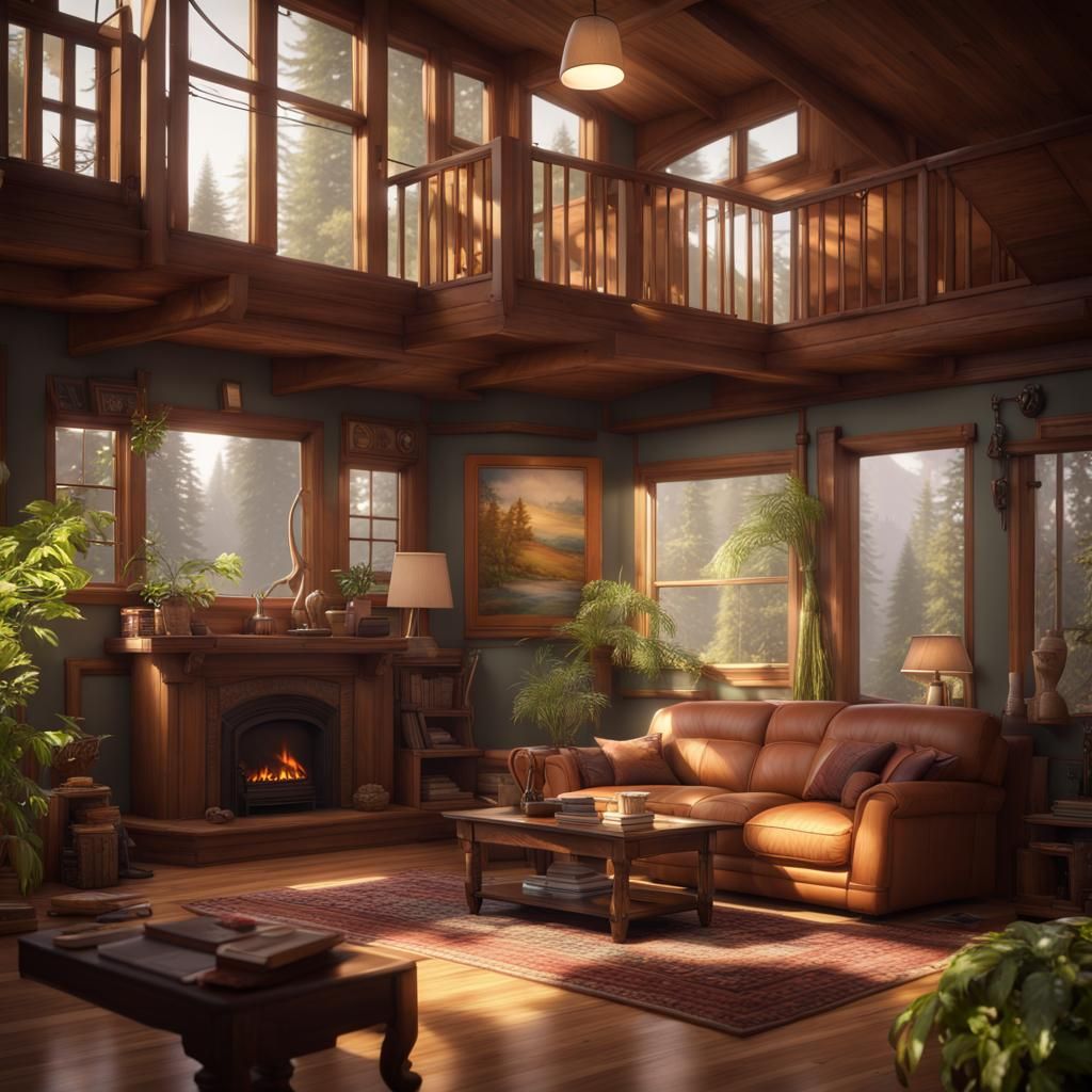 Pacific Northwest Split-Level Interior, Matte Painting