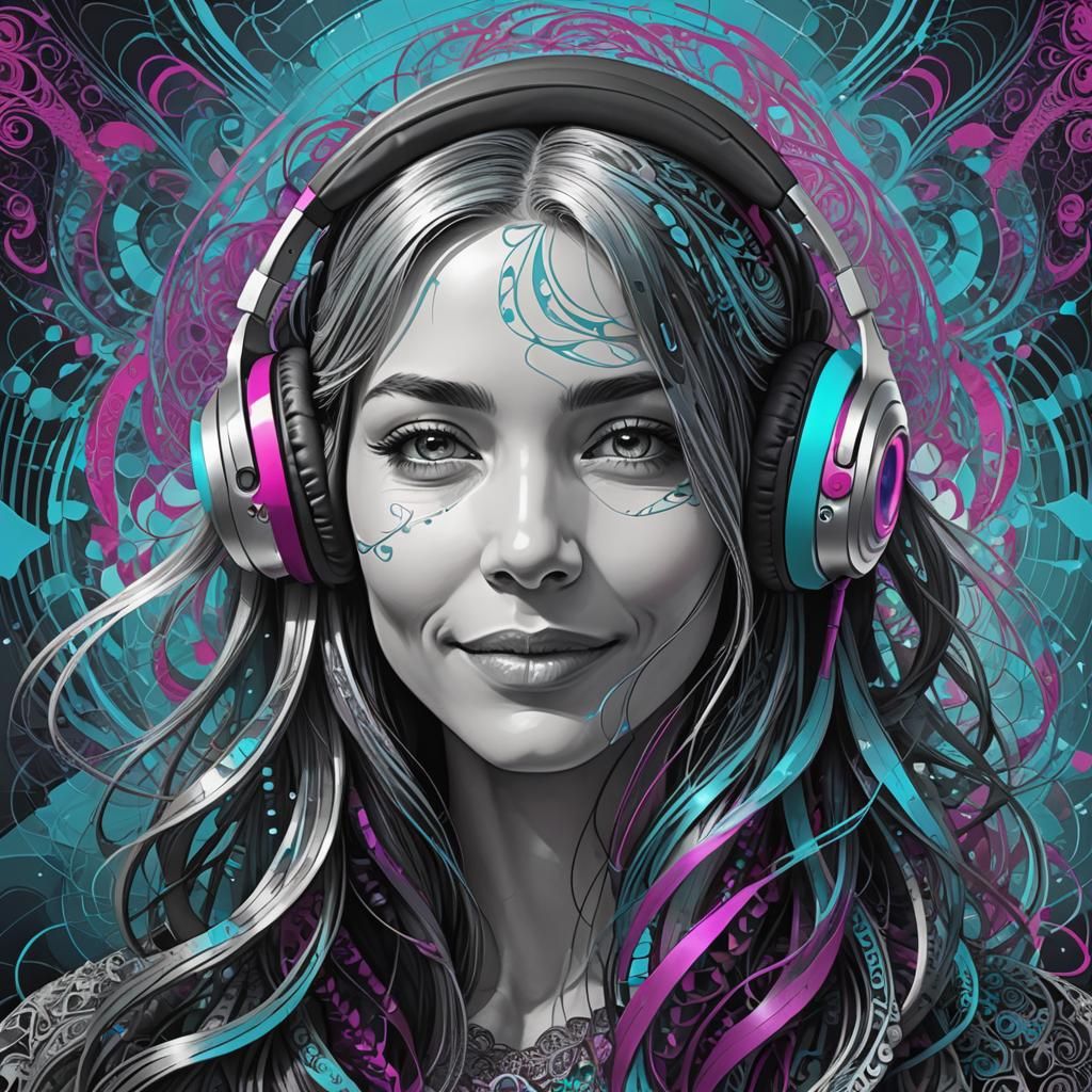 Woman with Cyan Aura in Fractal Design