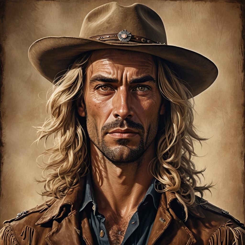 Hyperrealistic Cowboy Portrait in Detailed Matte Painting St...