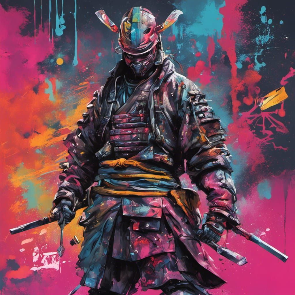 Cyberpunk Samurai in Graffiti Street Art Style