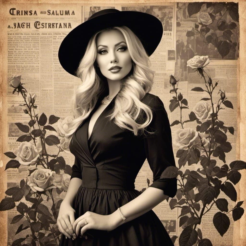 Woman with Roses in Vintage Collage Art