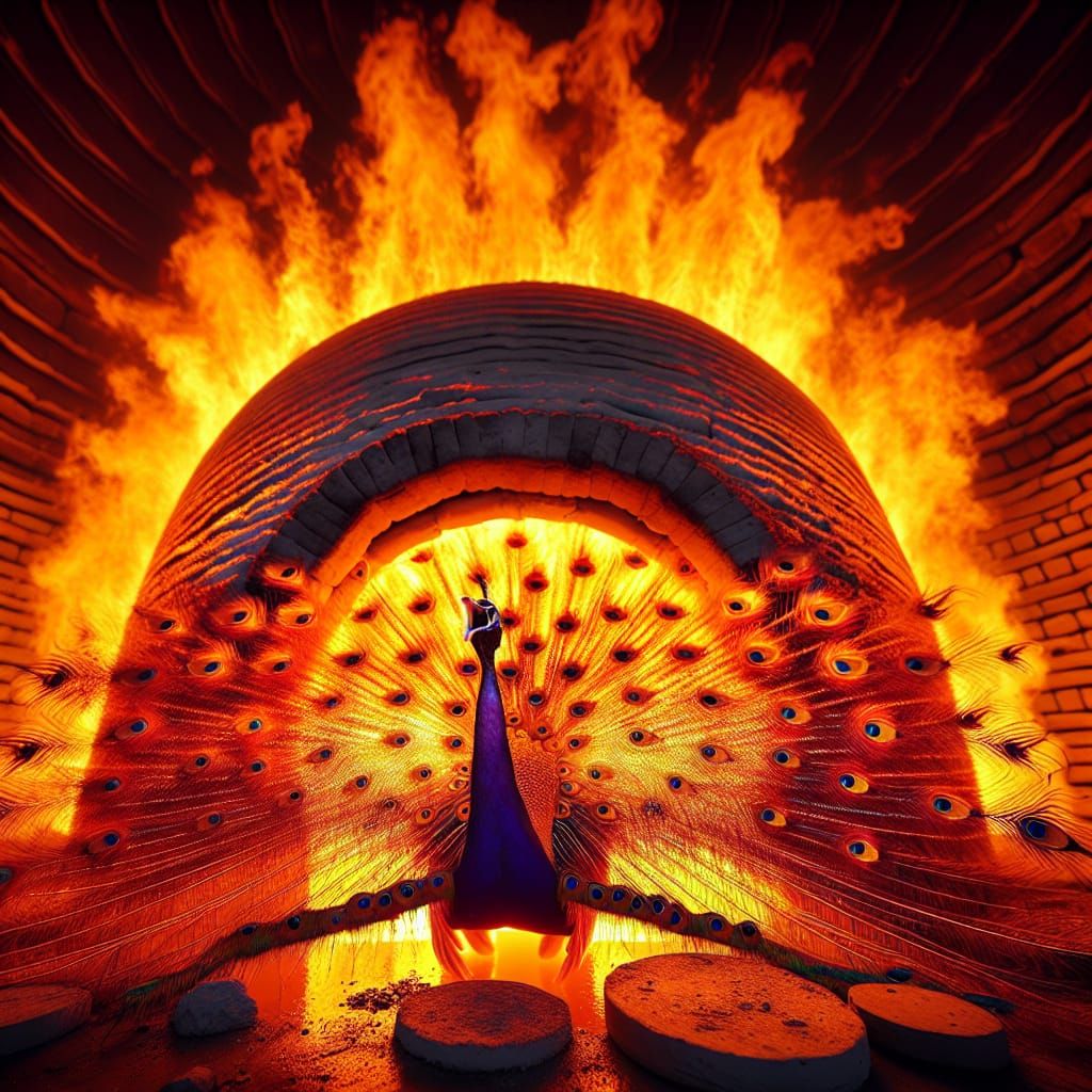 Screaming Orange Peacock Ignited in Kiln