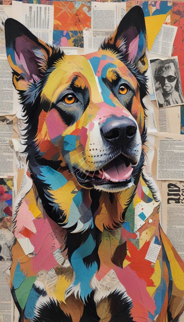 Abstract Dog Portrait in Mixed Media Style