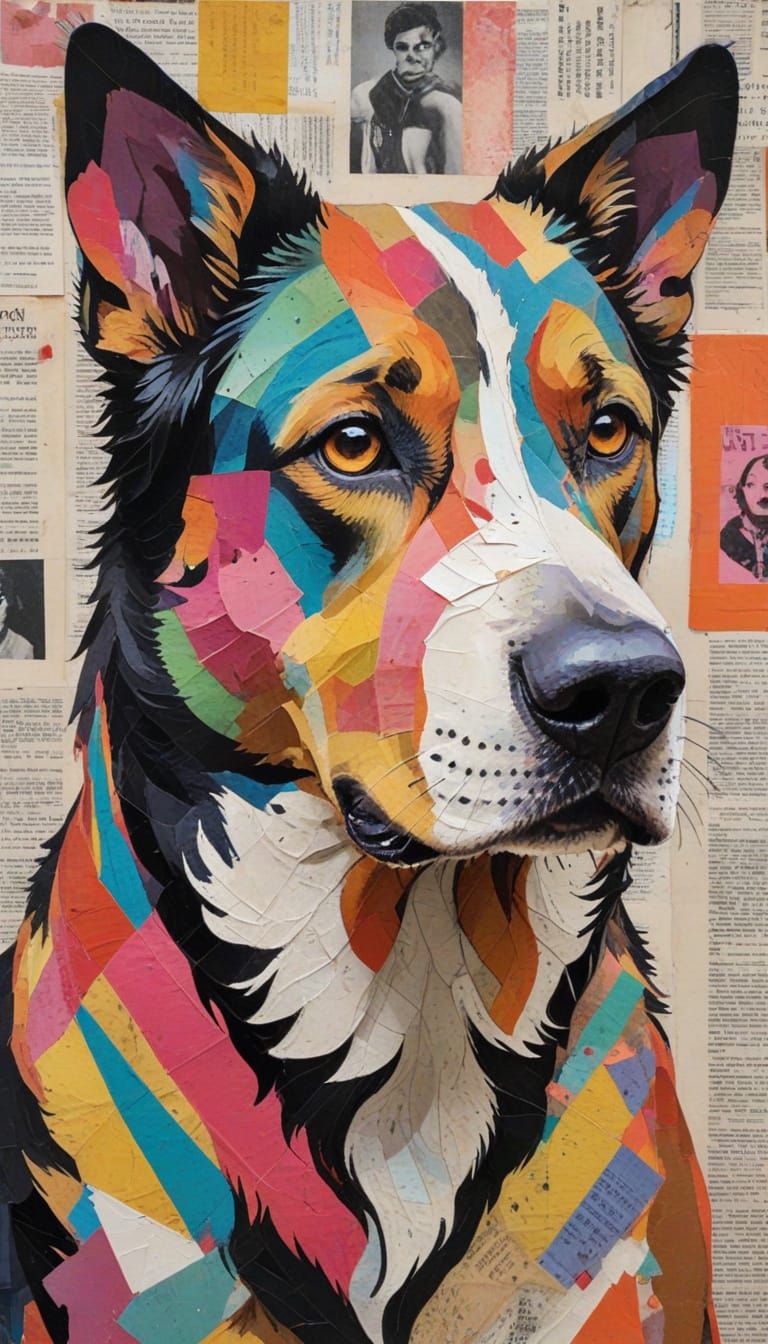 Abstract Dog Portrait in Mixed Media Style