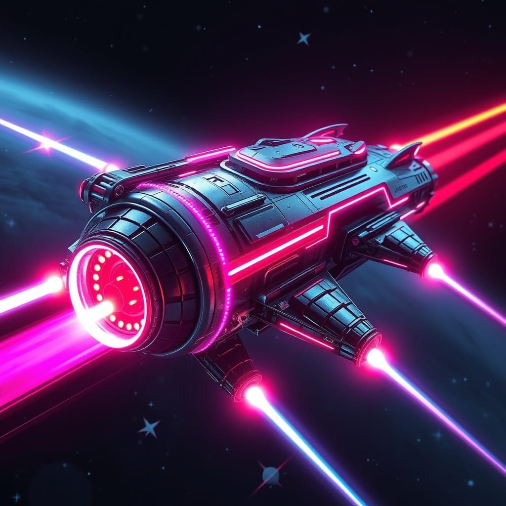 Futuristic Spaceship with Magnetic Propulsion in Retro-Futur...