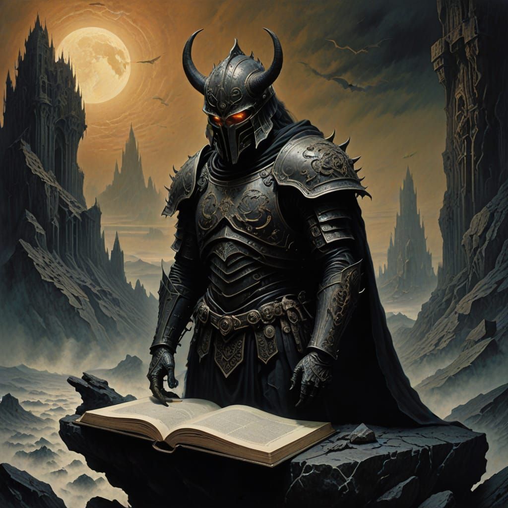 Regal Knight Stands at Apocalypse's Edge in Gothic Armor