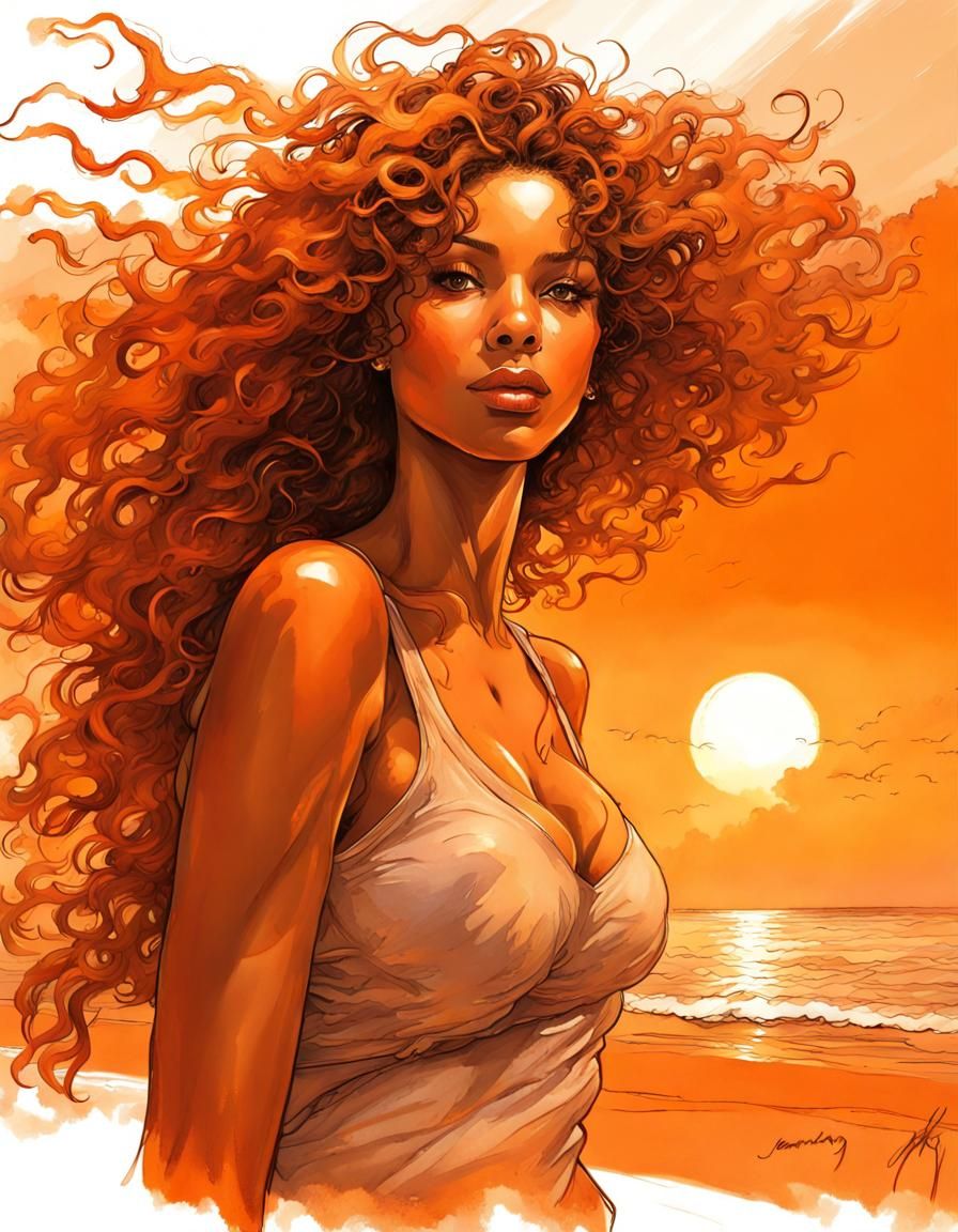 Stunning Orange Portrait of Caribbean Woman