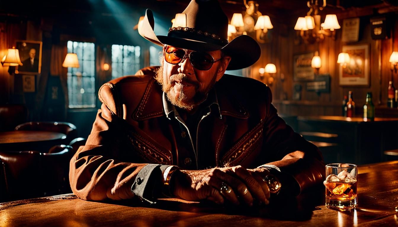 Hank Williams Jr in a Dimly Lit Western Bar