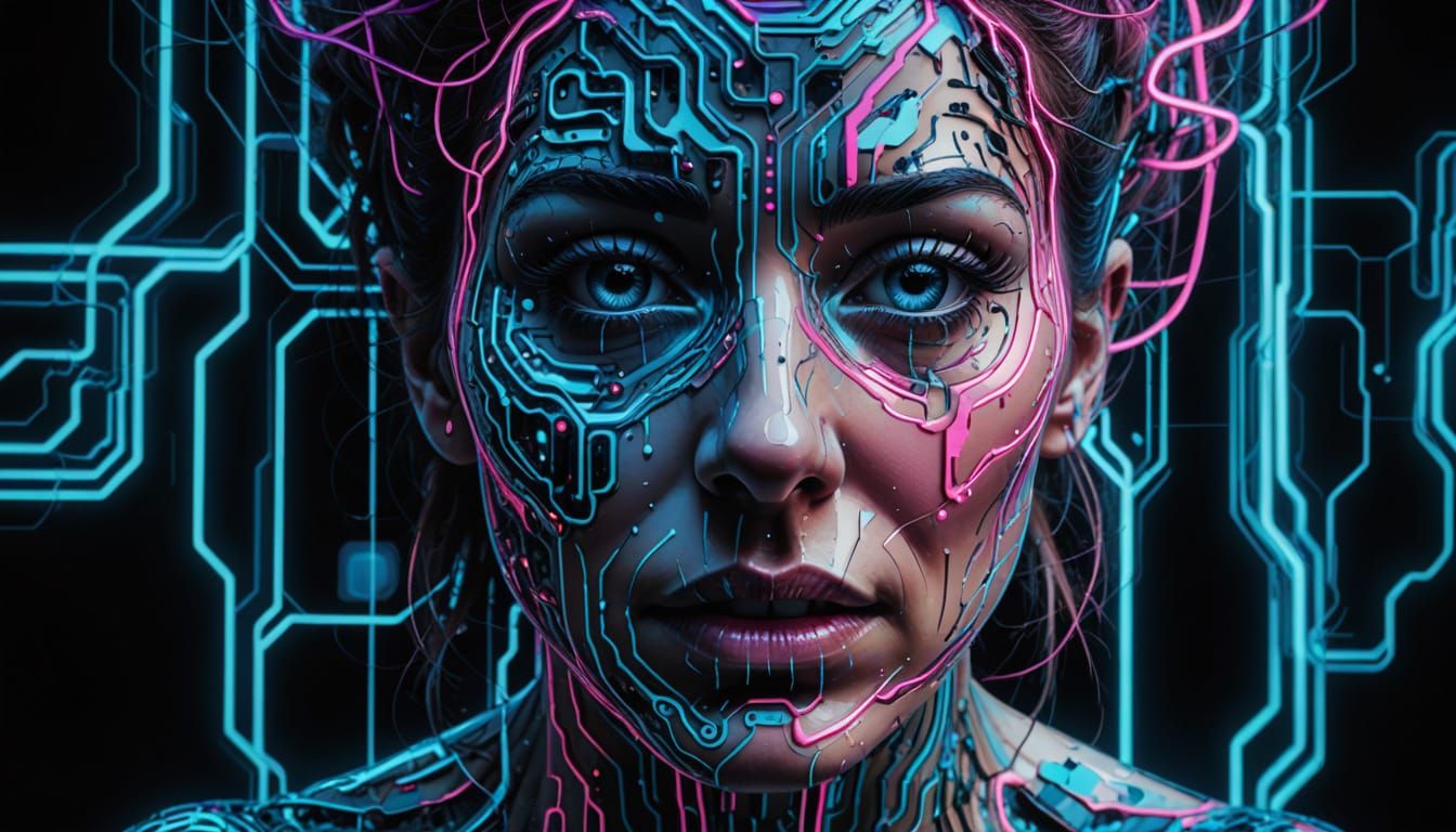 Surreal Cyberpunk Portrait in Vibrant Neon