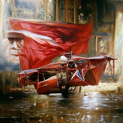 Red Baron in Flight: Oil Painting