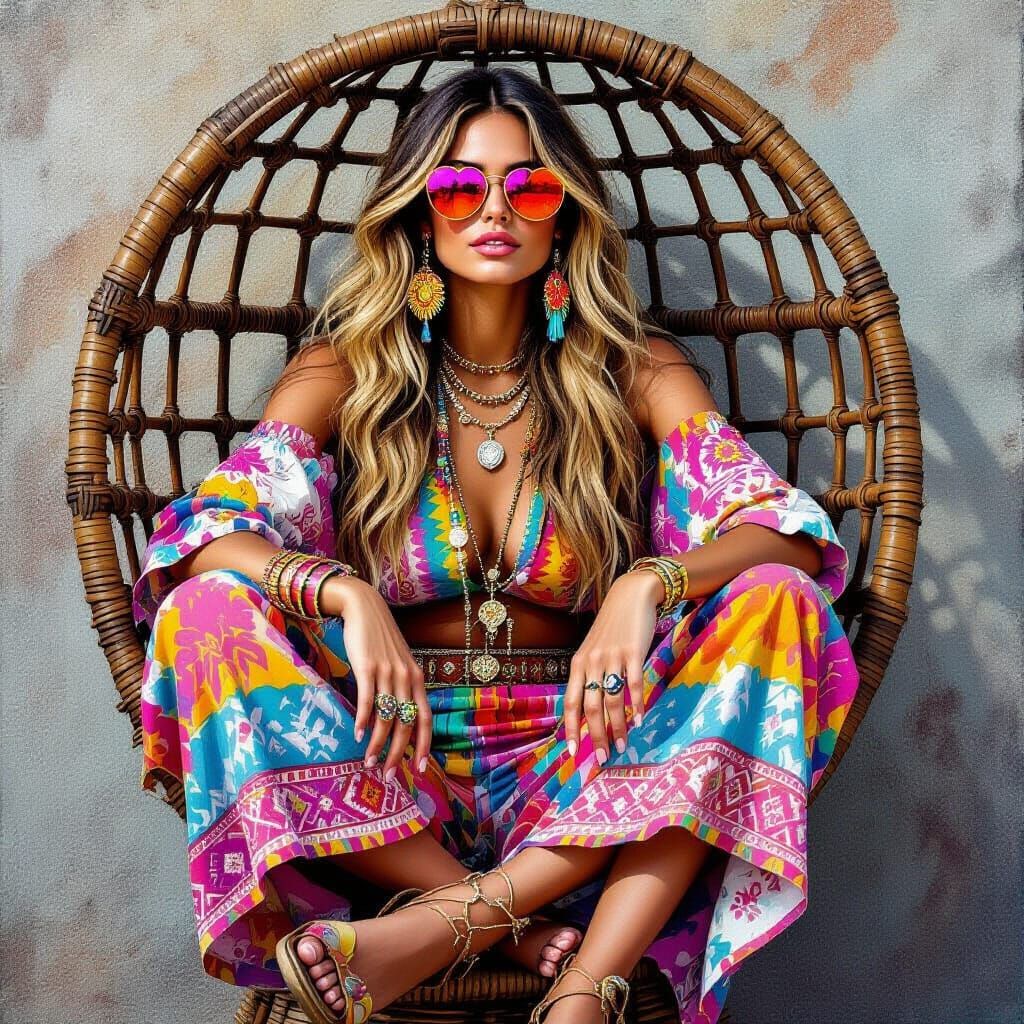 Hippie Woman with Otter, in Acrylic Art Style